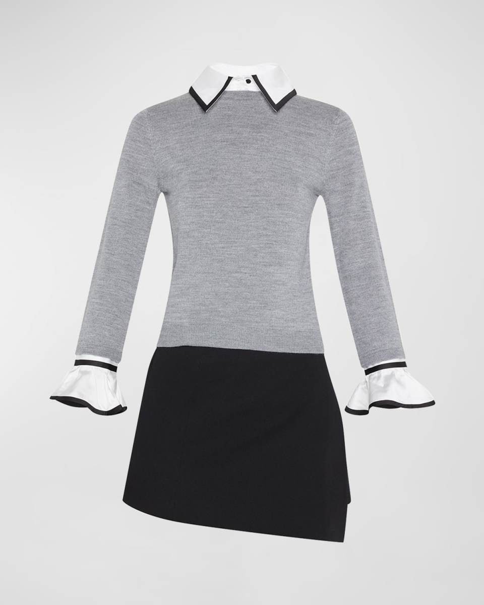 Justina Woven Combo Long-Sleeve Pullover