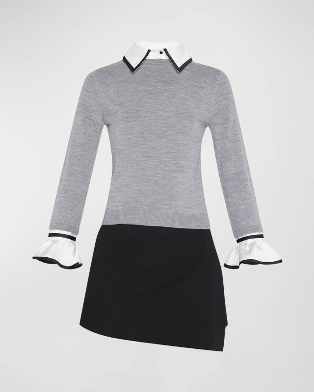 Justina Woven Combo Long-Sleeve Pullover