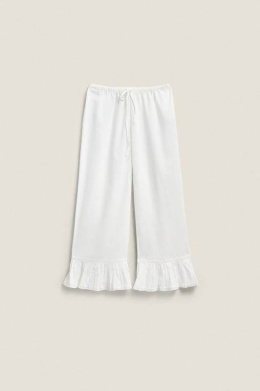 ZARA COTTON PANTS WITH A RUFFLE TRIM