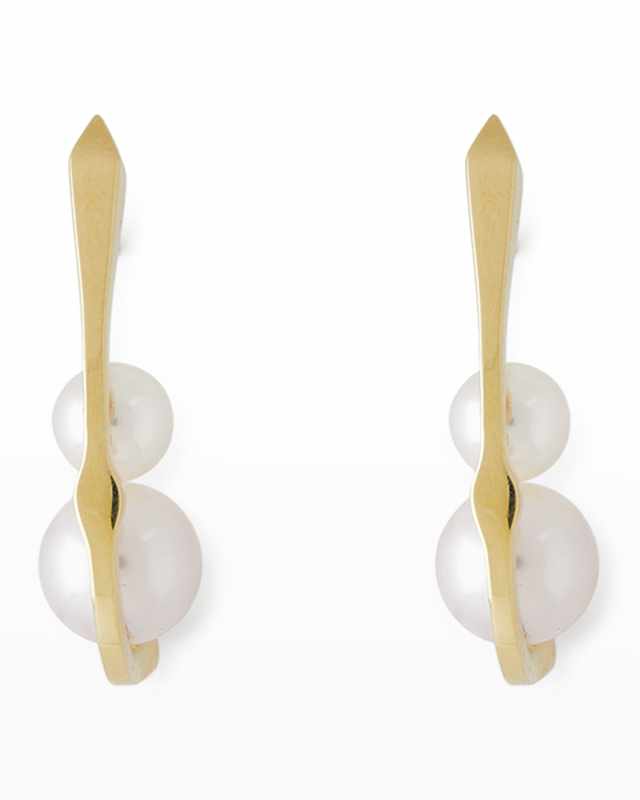 18K Yellow Gold 6-8mm Akoya 4-Pearl on Fish Hook Earrings