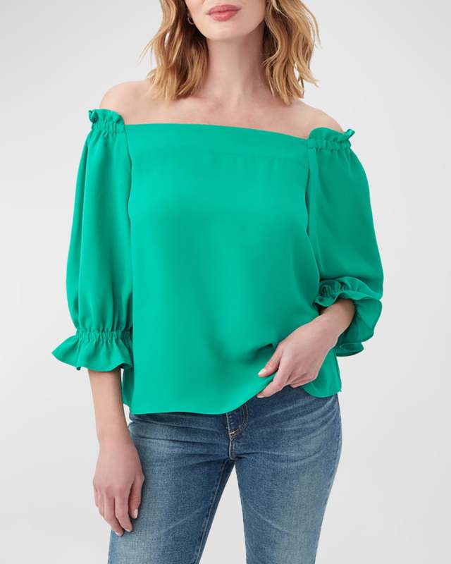 Equinox Off-Shoulder Blouson-Sleeve Top