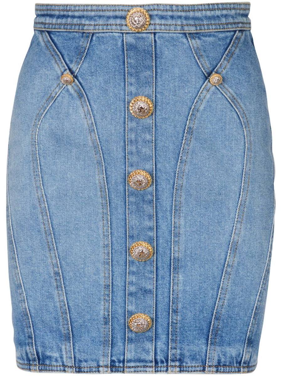 button-embellishment denim mini skirt