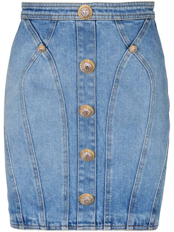 button-embellishment denim mini skirt