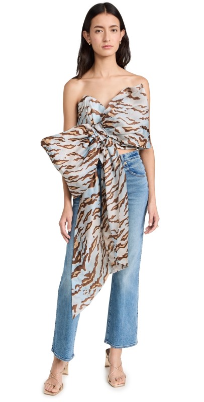 Zimmermann Matchmaker Bow Bodice Top Blue Tiger