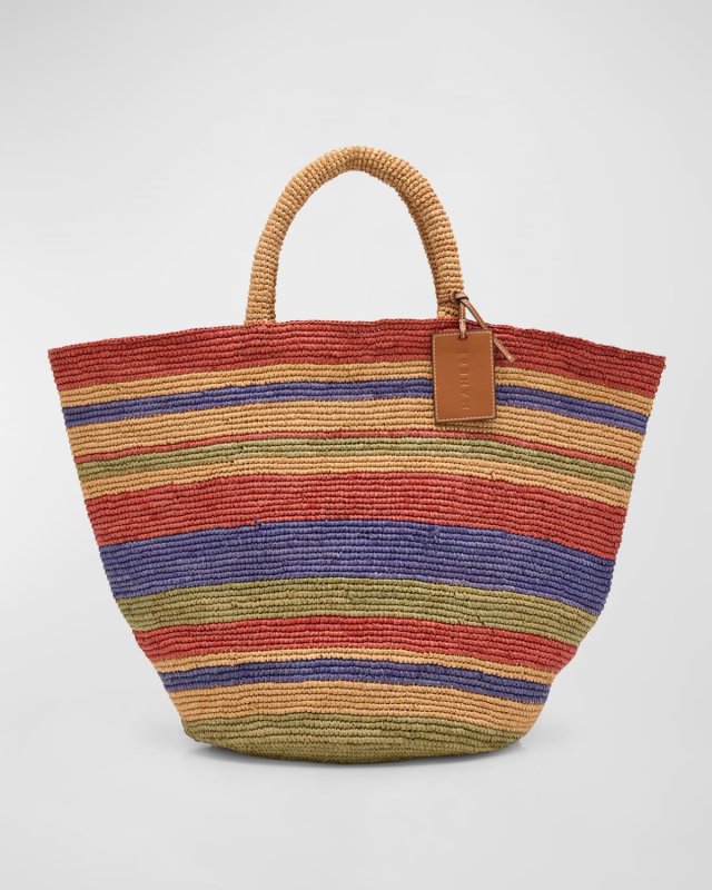 Stripped Raffia Summer Tote Bag