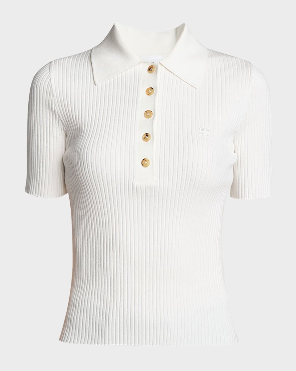 Collared Rib-Knit Polo Top