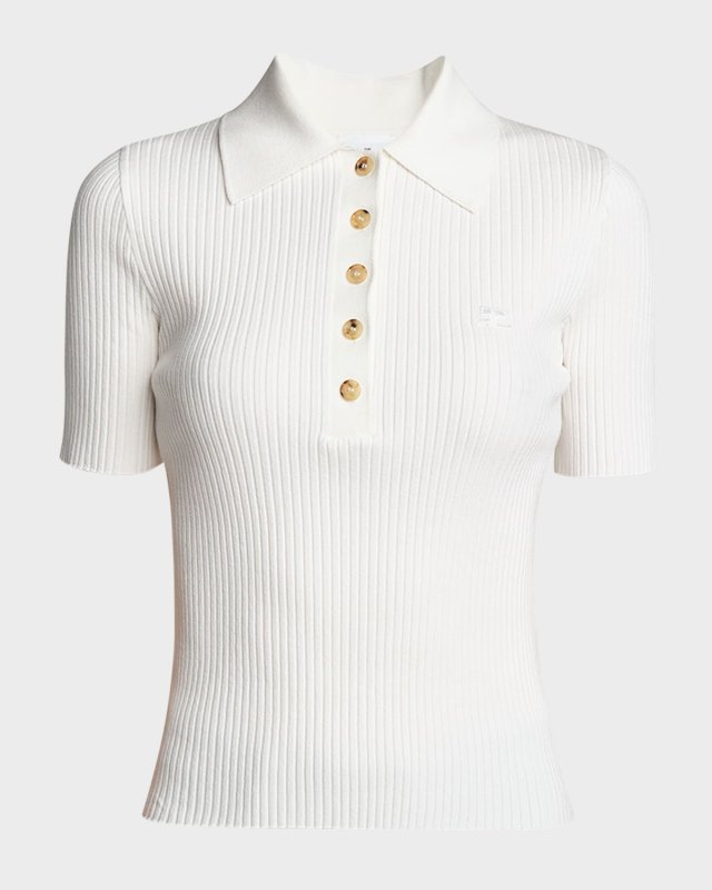 Collared Rib-Knit Polo Top