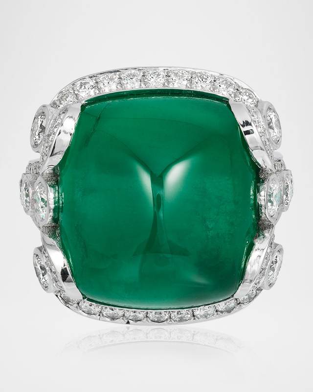 Platinum Brazilian Emerald and Diamond Ring, Size 6.5
