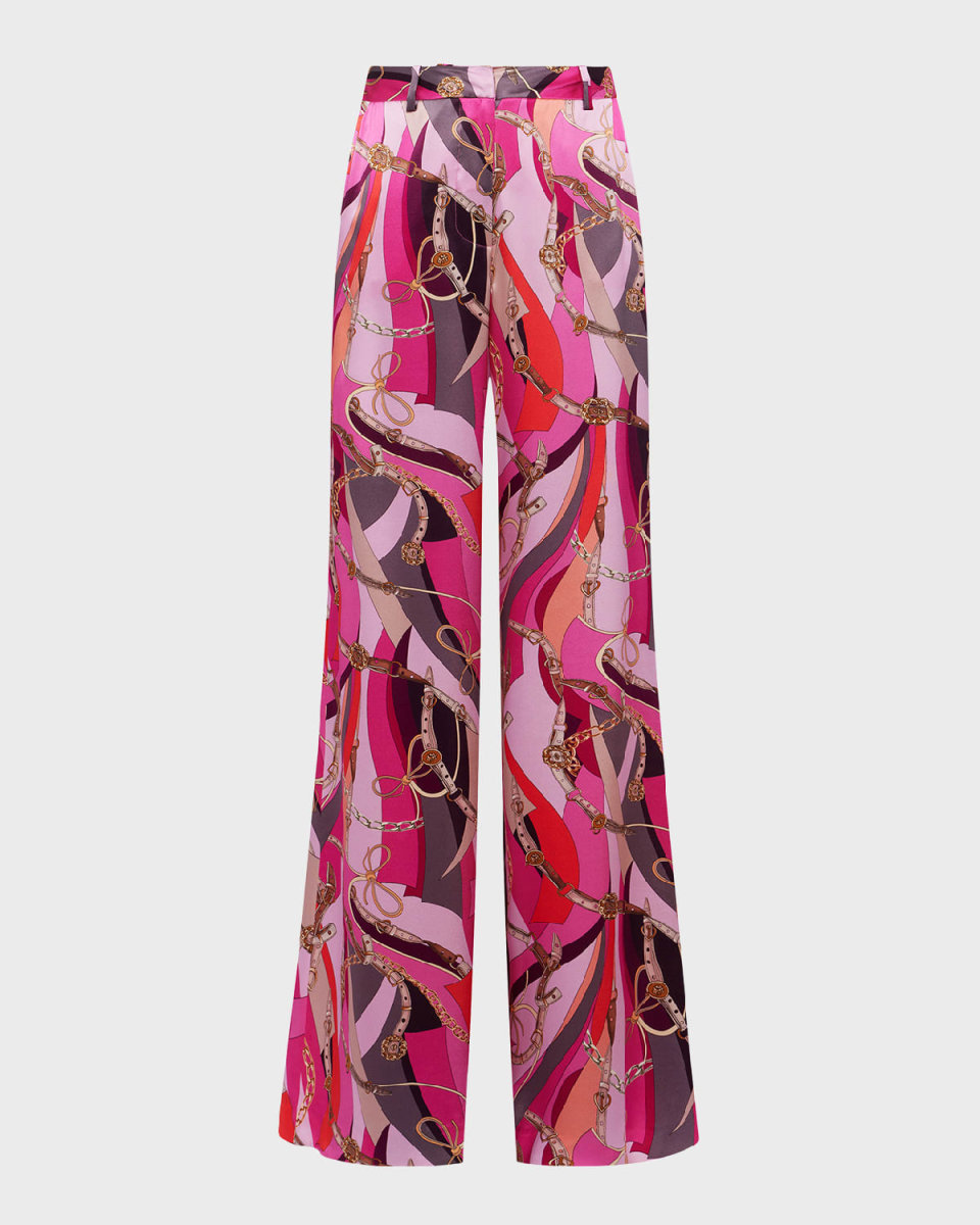 Buckle Swirl Pilar Wide-Leg Silk Pants