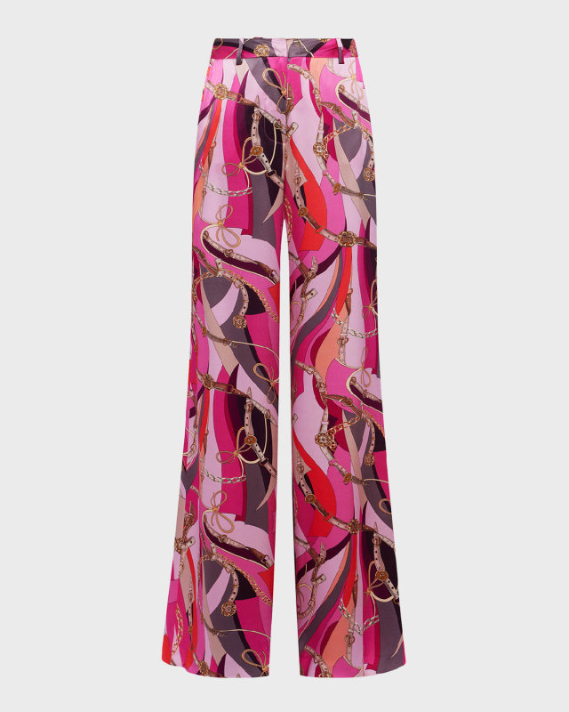 Buckle Swirl Pilar Wide-Leg Silk Pants