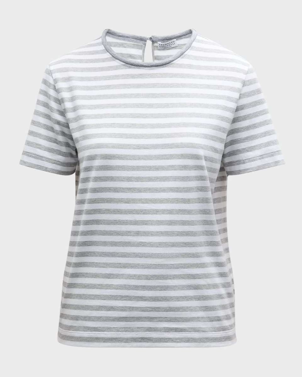 Monili Trim Striped Cotton Jersey Short-Sleeve T-Shirt