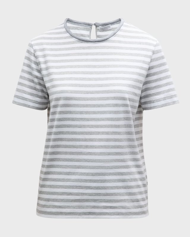 Monili Trim Striped Cotton Jersey Short-Sleeve T-Shirt