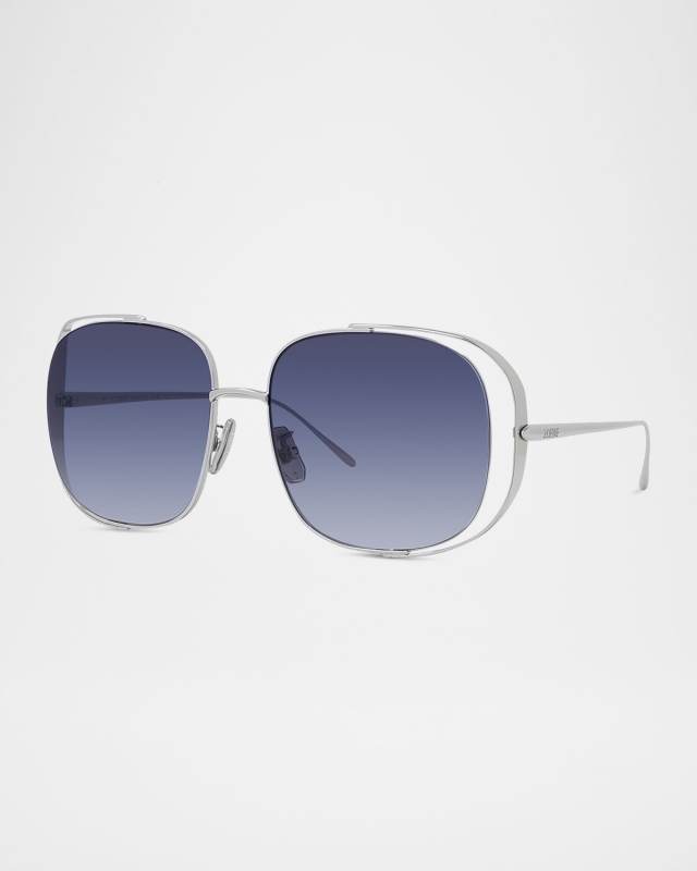 Metal Logo-Print Rectangle Sunglasses
