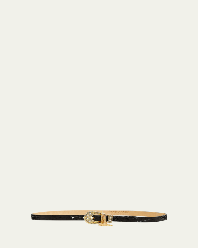 Nayla Antique Moc-Croc Skinny Belt