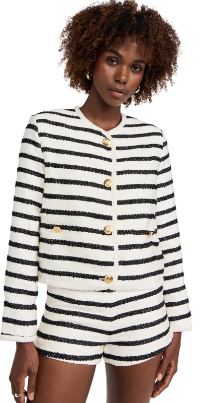 English Factory Stripe Tweed Jacket Off White/Black