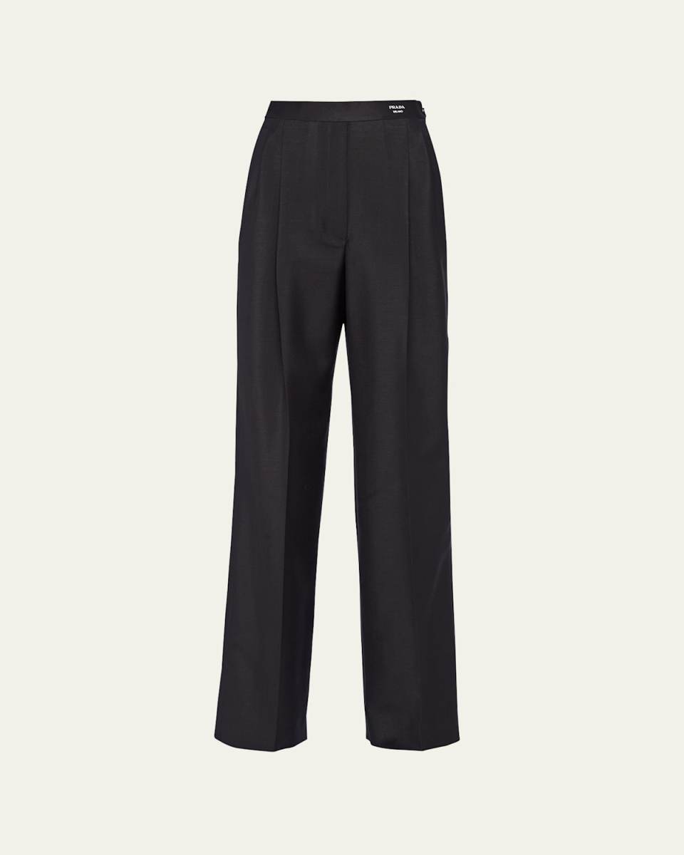 Pintuck Mohair Wide-Leg Trousers