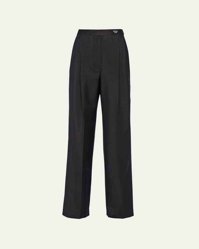 Pintuck Mohair Wide-Leg Trousers