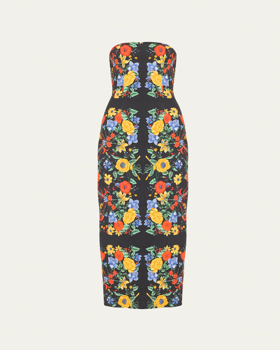 Leah Strapless Floral Midi Dress