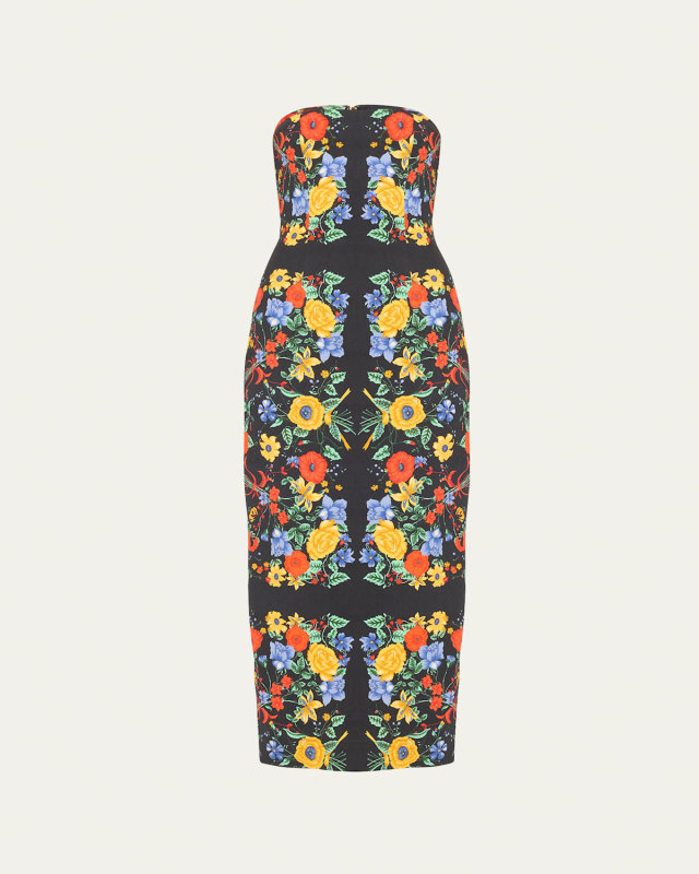 Leah Strapless Floral Midi Dress
