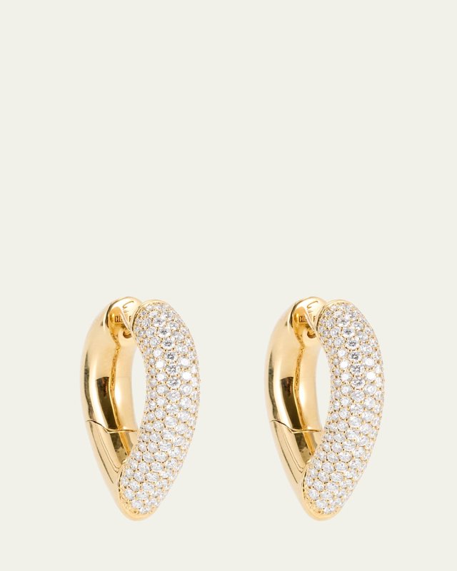 The Drop Link Earrings Big, in Yellow Gold and White Diamonds