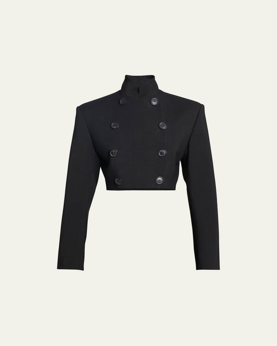 Cropped Wool Jacket with Button Detail