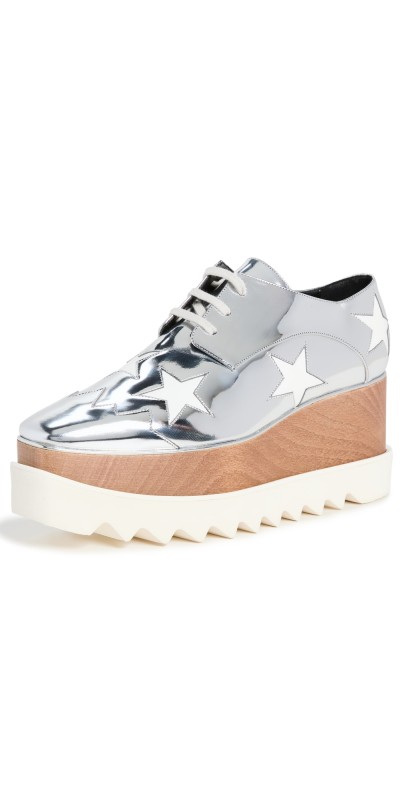 Stella McCartney Elyse Stars Mirror Lace Up Platforms Indium/White