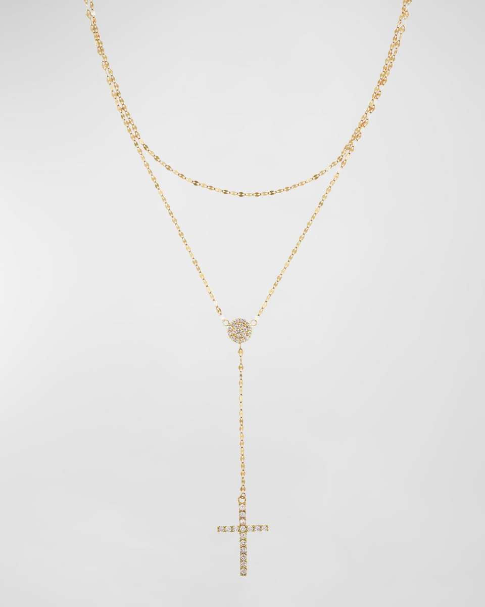 Diamond Cross Double Strand Lariat Necklace