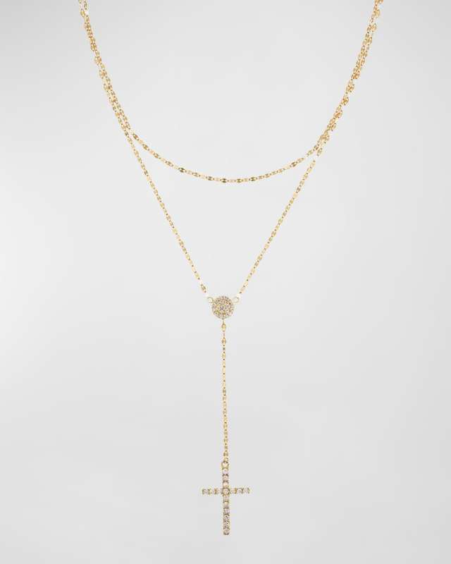 Diamond Cross Double Strand Lariat Necklace