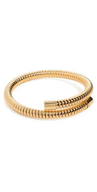 Kenneth Jay Lane Wide Polished Gold Ribbed Stretch Bracelet Gold