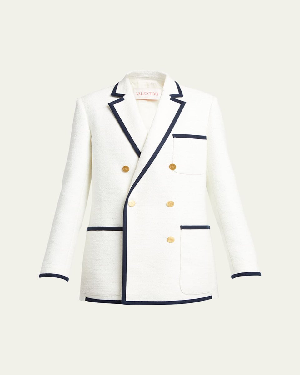Crisp Tweed Blazer Jacket with Contrast Trim