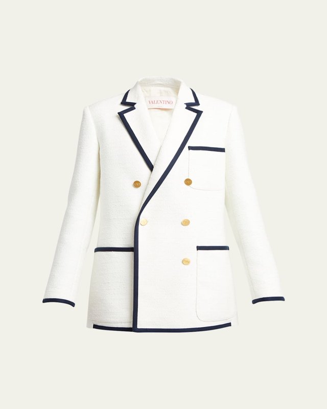 Crisp Tweed Blazer Jacket with Contrast Trim