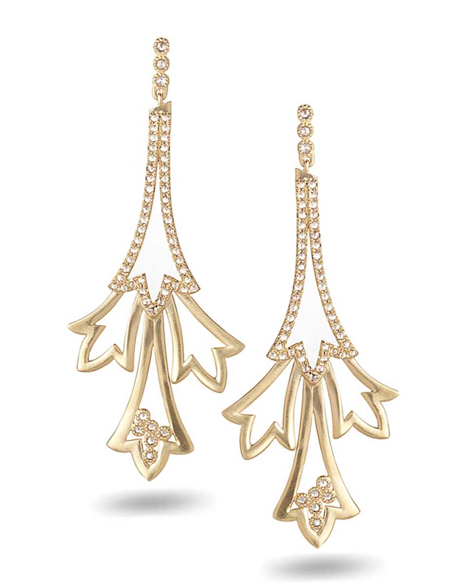 20K Sagrada Labyrinth Long Diamond Earrings