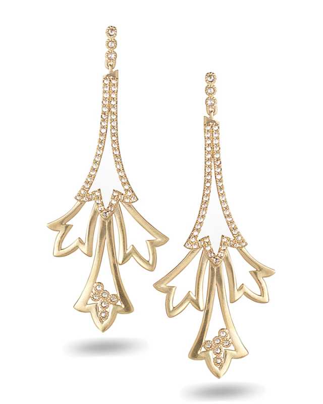 20K Sagrada Labyrinth Long Diamond Earrings