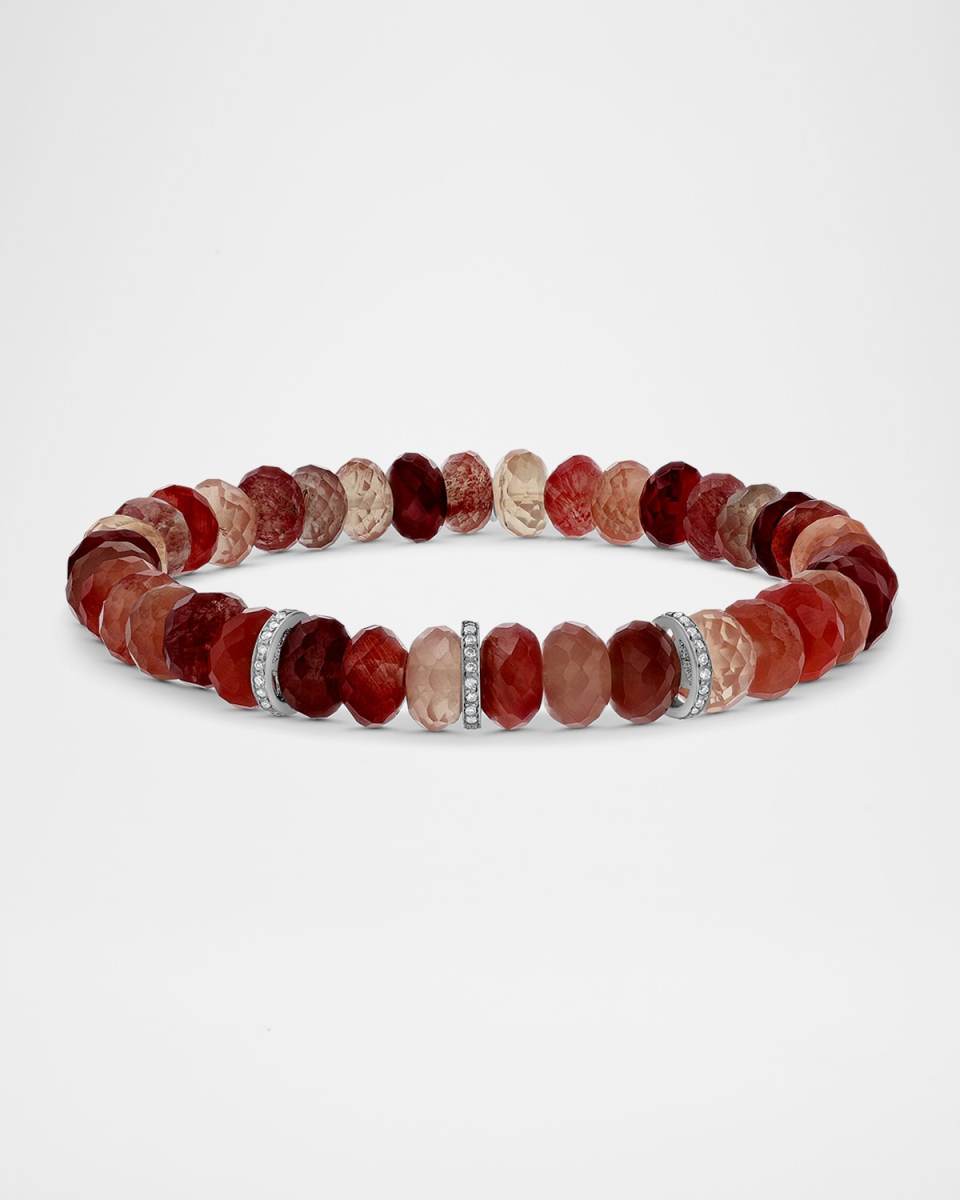 Andesine Labradorite 8mm Bracelet with 3 Pave Diamond Rondelles