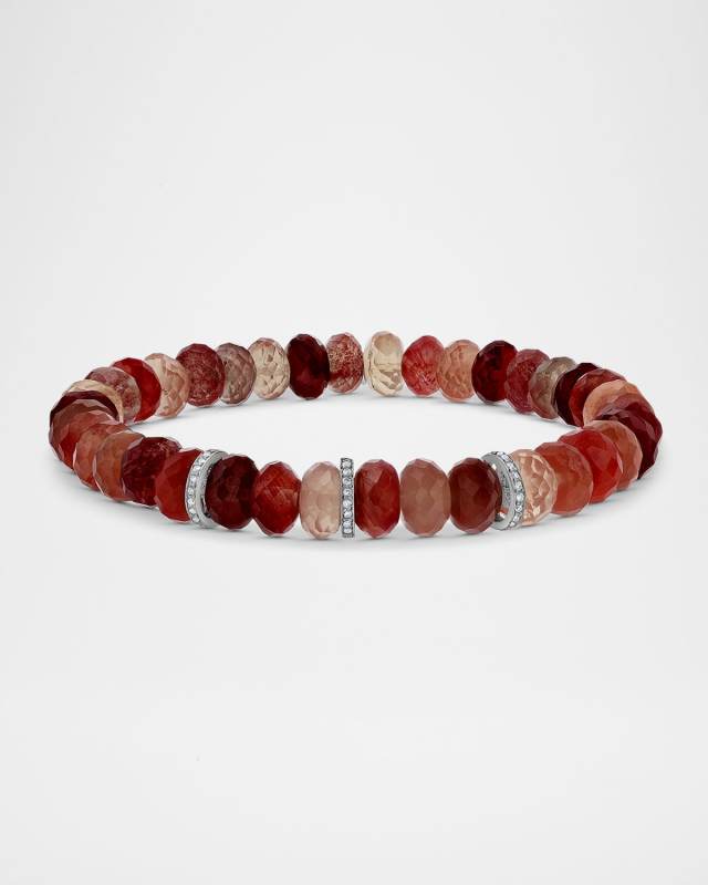 Andesine Labradorite 8mm Bracelet with 3 Pave Diamond Rondelles