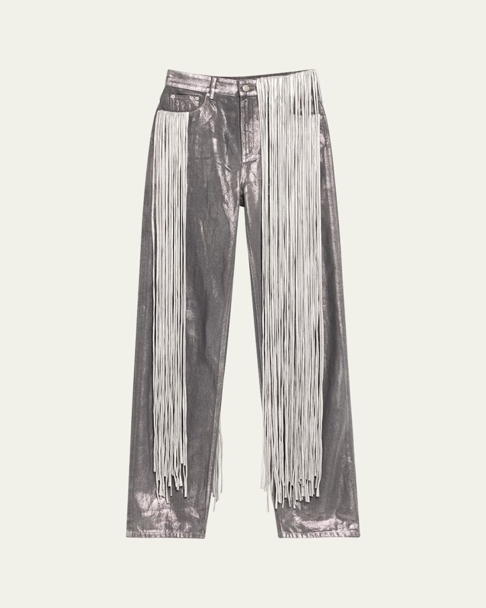 Metallic Fringe Straight Leg Jeans