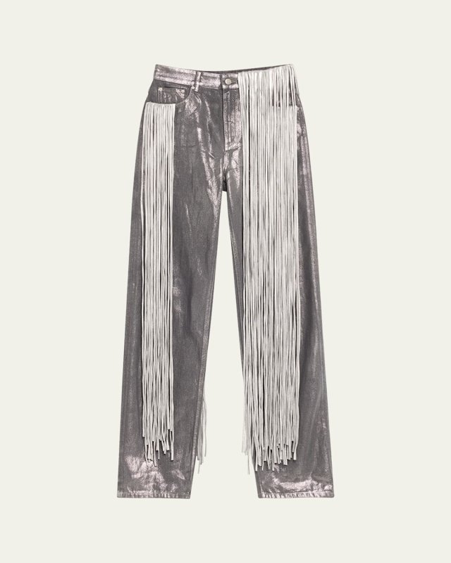 Metallic Fringe Straight Leg Jeans