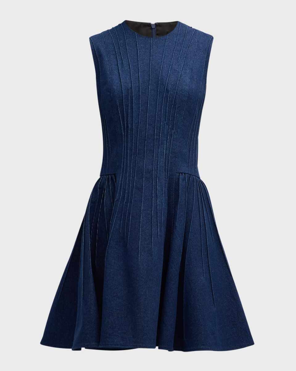 Pintuck Denim Sleeveless Mini Dress