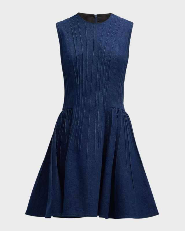 Pintuck Denim Sleeveless Mini Dress