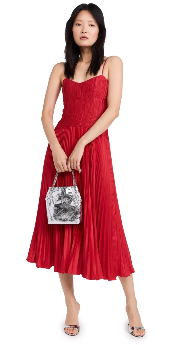 AMUR Cherry Drop Waist Midi Dress Red Calla Lily