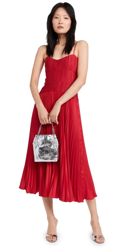 AMUR Cherry Drop Waist Midi Dress Red Calla Lily