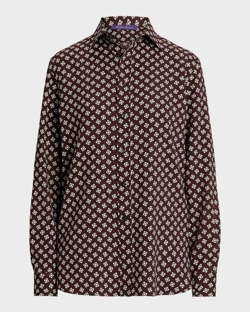 Printed Silk Button-Down Shirt