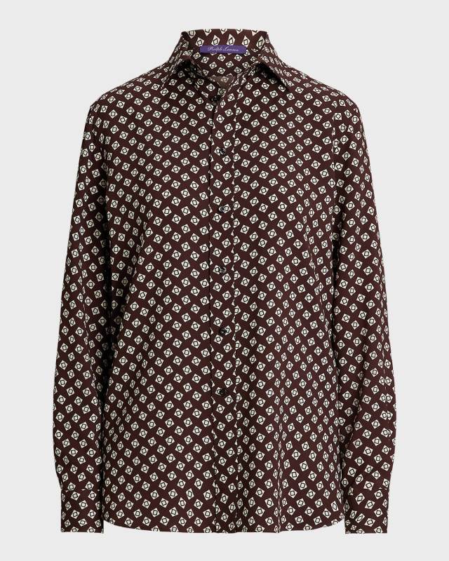 Printed Silk Button-Down Shirt