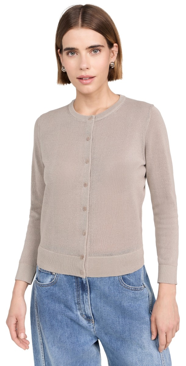 Tibi Crispy Sweater Shrunken Cardigan Dark Stone