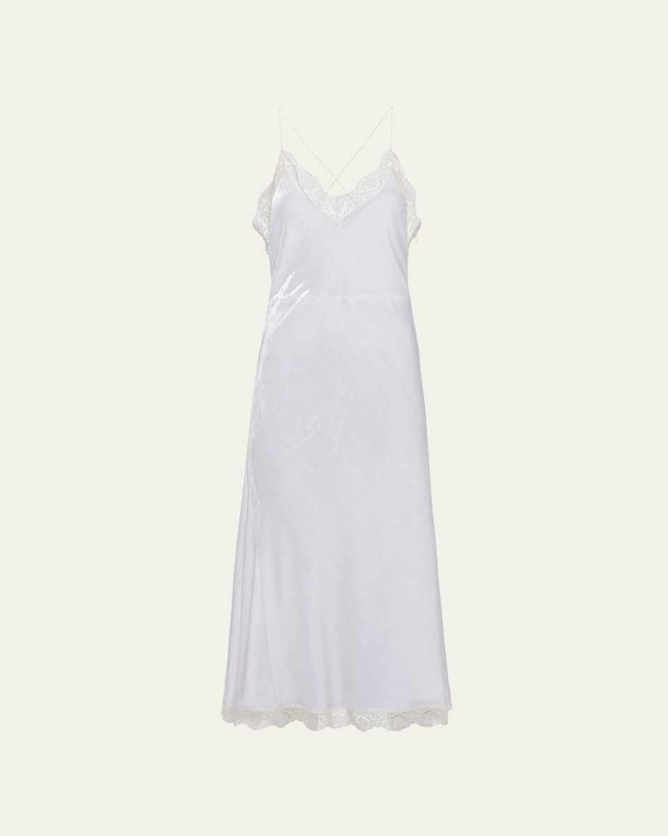 Velvet Lace-Trim Midi Slip Dress