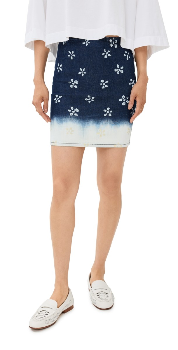 Marni Bleached Flower Printed Denim Skirt Blue/Black