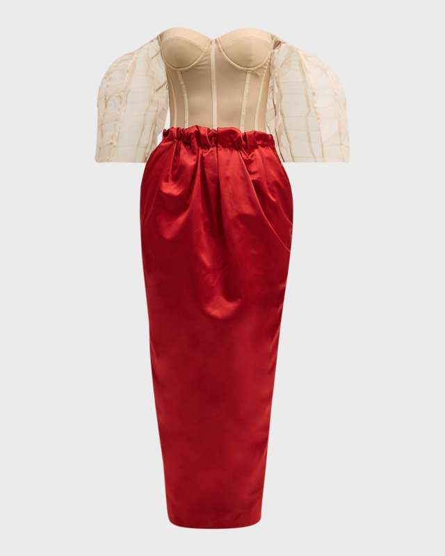 Emma Off-The-Shoulder Corset Silk Duchess Maxi Dress