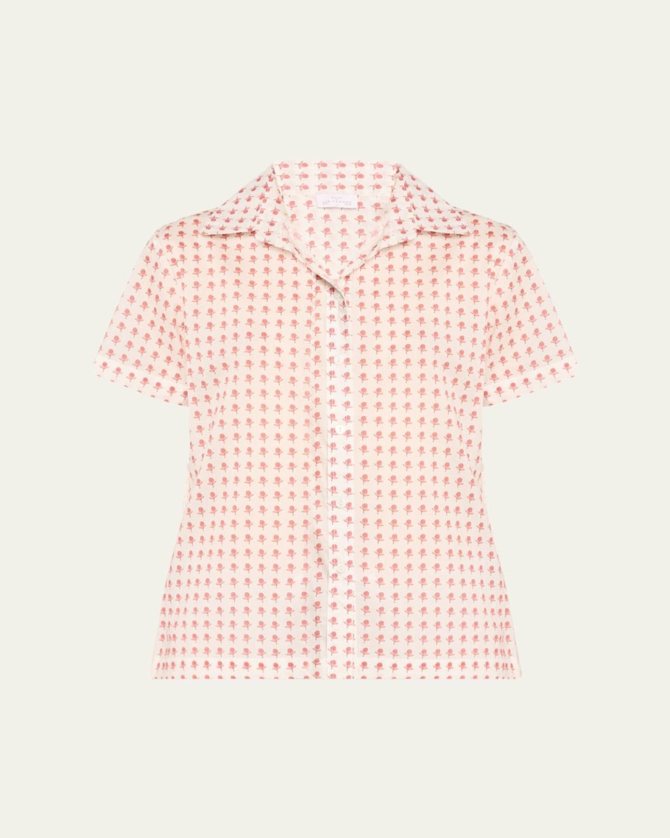 Floral-Print Linen Short Pajama Set