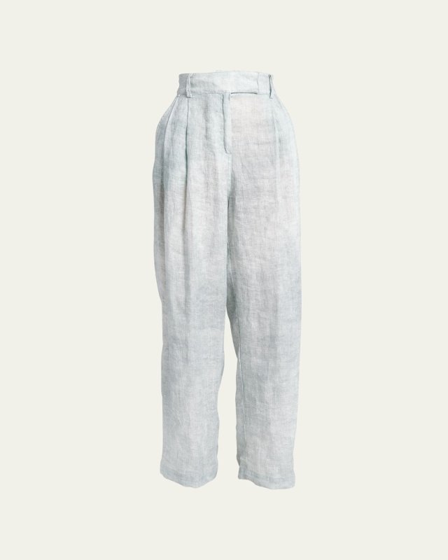 Linen Denim Effect Wide-Leg Pants