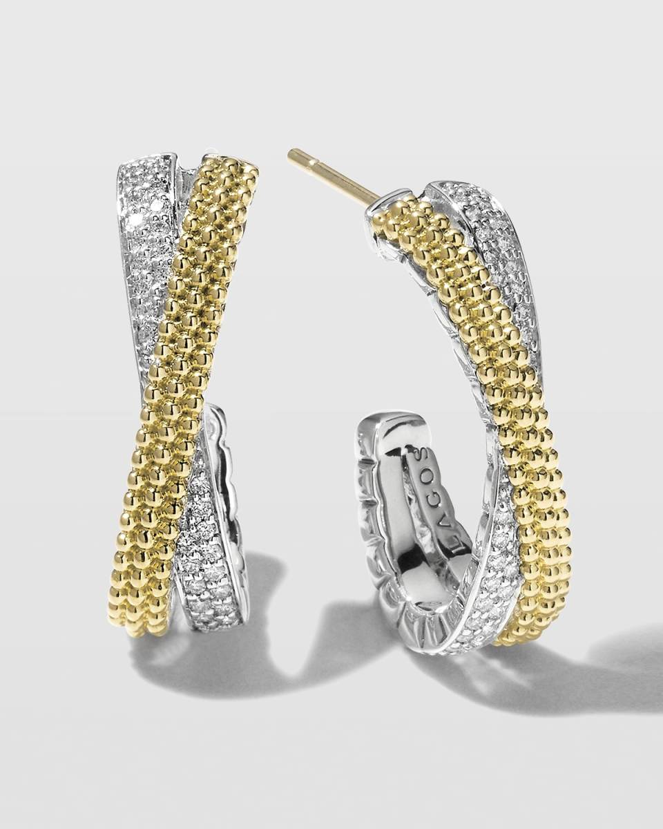 Caviar Lux Two-Tone X Diamond Earrings